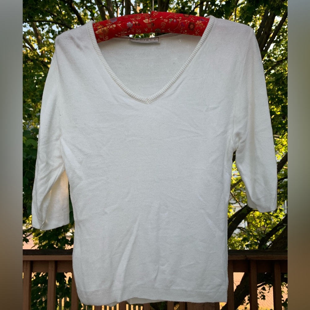 PROJECT fitted white sweater top with quarter length sleeves. Super soft.